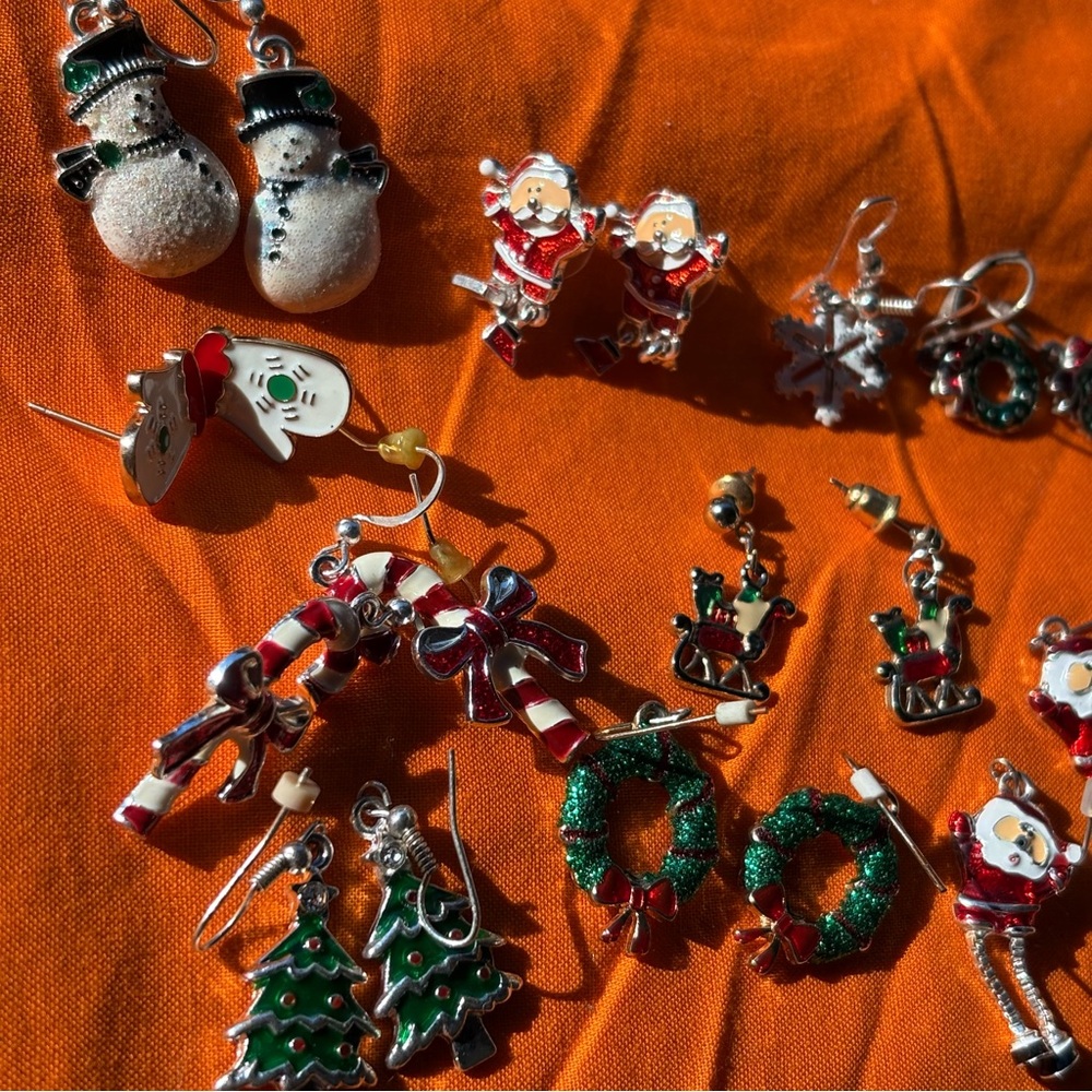 Vintage Christmas earrings bundle set lot of holiday accessories